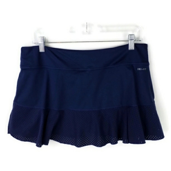 Nike 598336-410 Dri Fit Flirty Midnight Navy Blue Knit Skirt Skort Womens Large - Picture 2 of 11